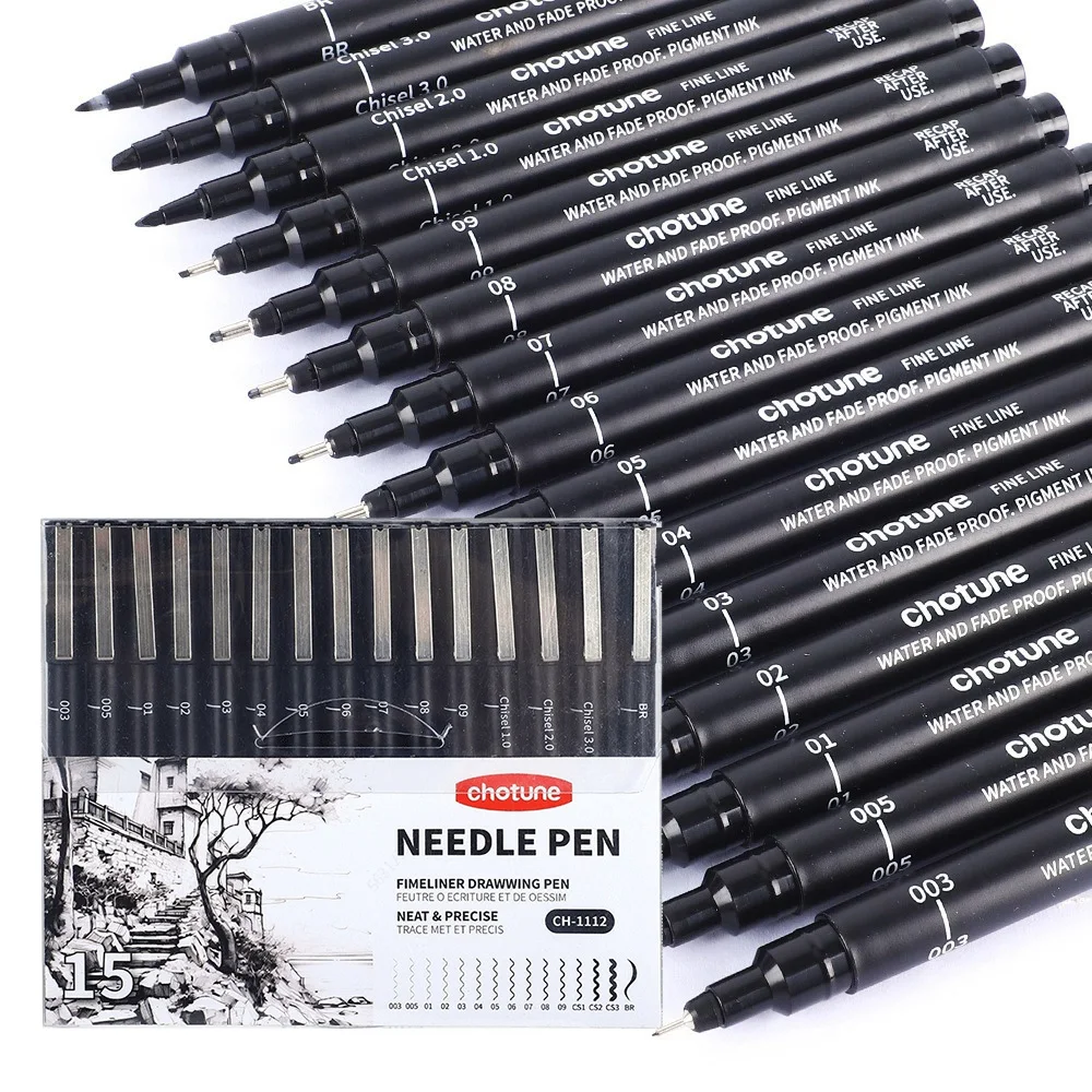 Copic Marker Sketch - Micro stylos noirs, 15 tailles, encre